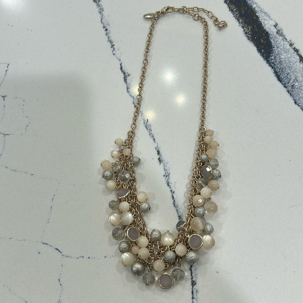 NWOB Ann Taylor 16 inch necklace Gold Gray Silver Pink and Cream